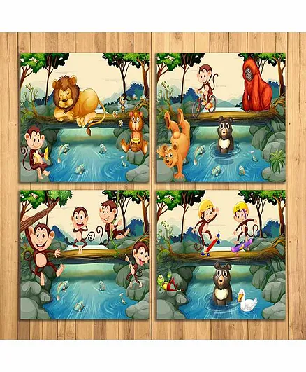 WENS Jungle Theme Sparkle Laminated Wall Panels Set of 4 - Multicolor