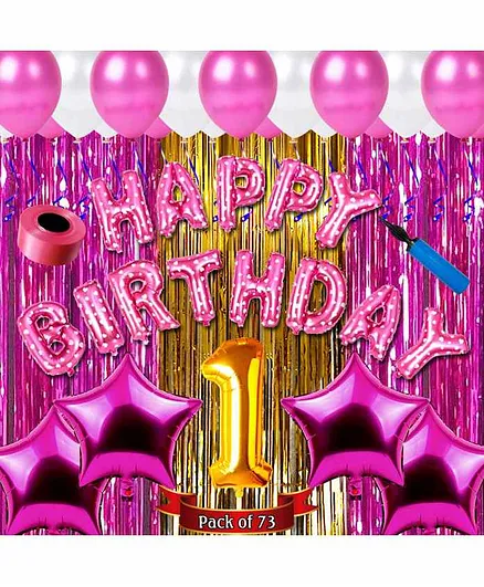 Shopperskart First Birthday Balloon Kit Pink - Pack of 73