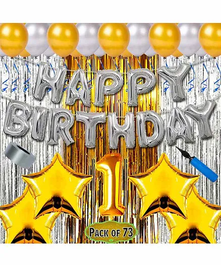 Shopperskart First Birthday Balloon Kit Silver Golden - Pack of 73