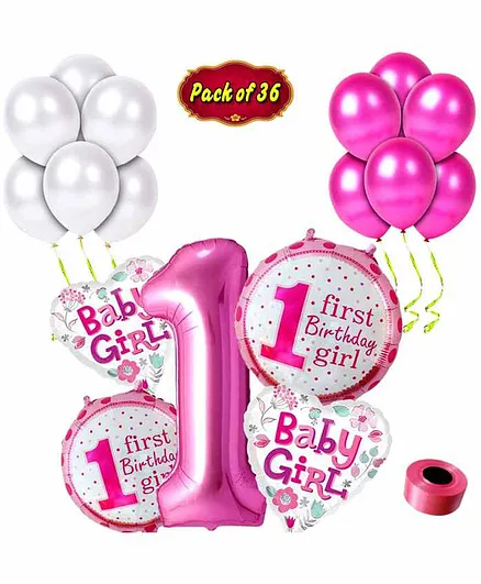 Shopperskart First Birthday Balloons Combo Kit Pink - Pack of 36