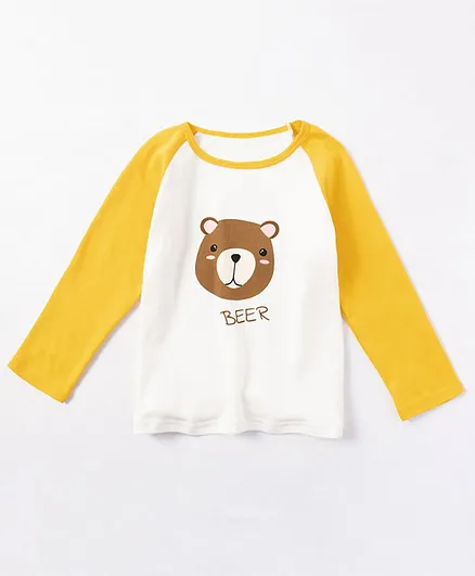 Kookie Kids Full Raglan Sleeves Tee Bear Print - Yellow