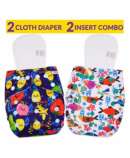 Bembika Cloth Diapers with Inserts Fish Print Set of 2 - Multicolor