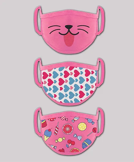 Babyhug 4 to 8 Years Washable & Reusable Knit Printed Face Mask - Pack of 3