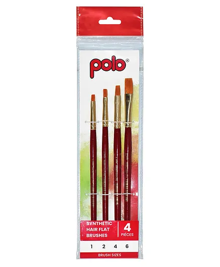 Polo Synthetic Hair Brushes Flat Set of 4 - Natural Handle 