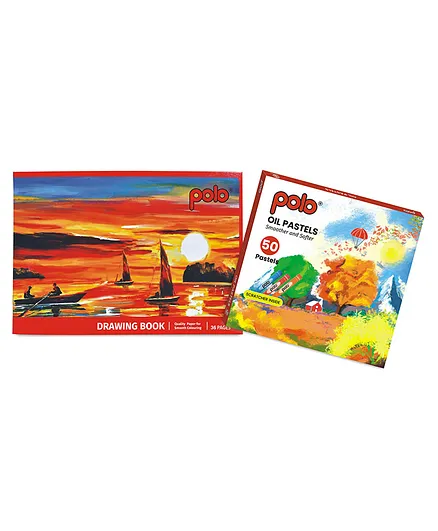 Polo Drawing Book & 50 Oil Pastel Crayons Multicolor - 36 Pages 