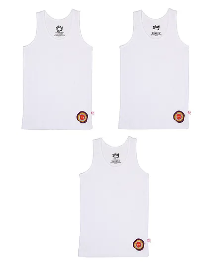 Snhug Sleeveless Pack Of  3 Logo Printed Vest - White