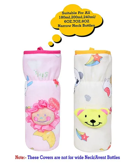 The Little Lookers Soft Plush Elasticated Bottle Cover Applique Design Pink Blue Pack of 2 - Fits 240 & 150 ml Bottle