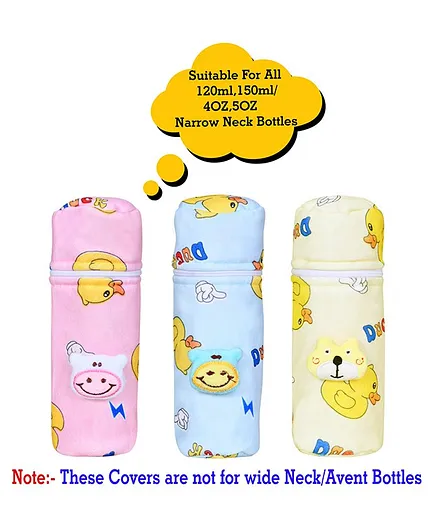 The Little Looker Plush Bottle Cover with Zip Pack of 2 Pink Yellow - Fits 120 ml -  150 ml Bottle