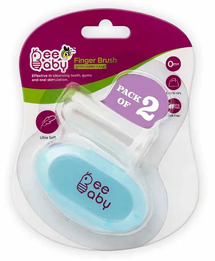 Beebaby Silicone Finger Brush with Carry Case Pack of 2 - Blue