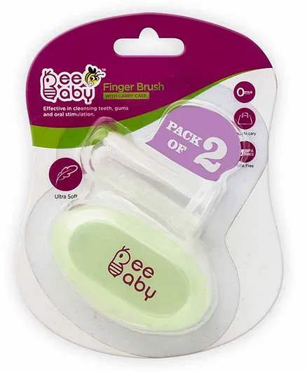 Beebaby Silicone Finger Brush with Carry Case Pack of 2 - Green