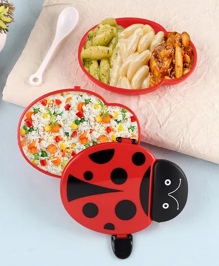 Lunch Box with Spoon Ladybug Design - Red