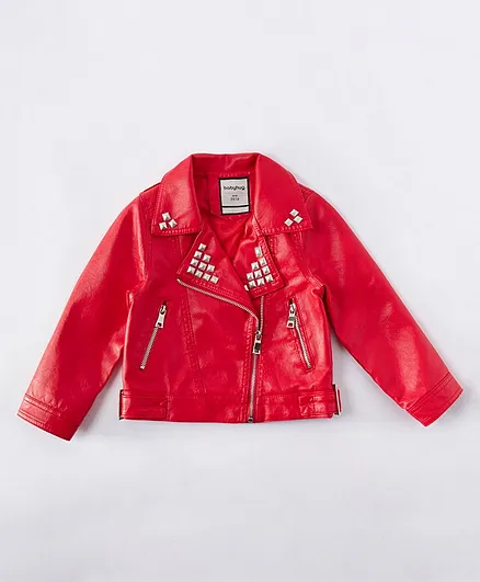 3 4 sleeve red leather jacket