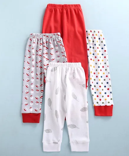 Bumzee Polka Dot Print Full Length Ribbed Pack Of 4 Pyjamas - Red & Grey