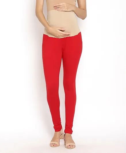 Kriti Full Length Maternity Leggings With Tummy Hug- Red