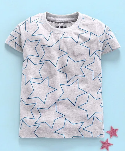 Rikidoos Half Sleeves Stars Printed T-Shirt - Grey