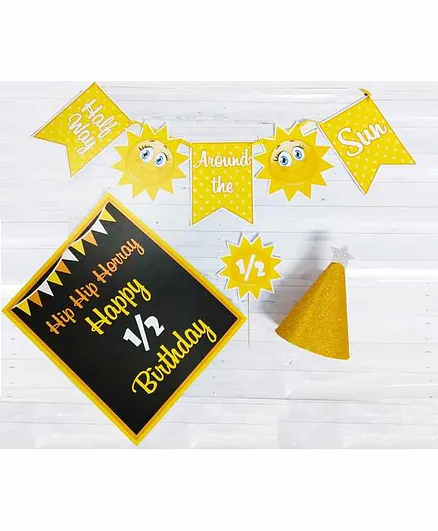Untumble Sunshine Theme Half Birthday Party Decoration Kit Black Yellow - Pack of 24