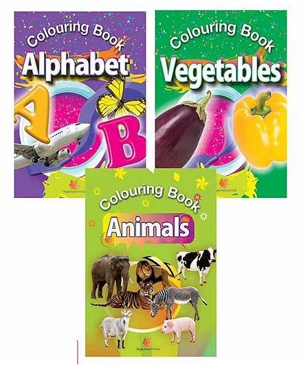 Maple Press Alphabets Vegetables and Animals Coloring Books Set of 3 - English