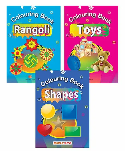 Maple Press Colouring Books Set of 3 Books Rangoli Toys Shapes - English