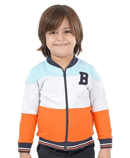Babyoye Cotton Full Sleeves Sweat Jacket B Embroidery - Orange