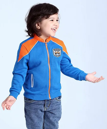 Babyoye Cotton Blend & Brushed Fleece Full Sleeves Sweatshirt Racing Team Embroidery - Blue Orange