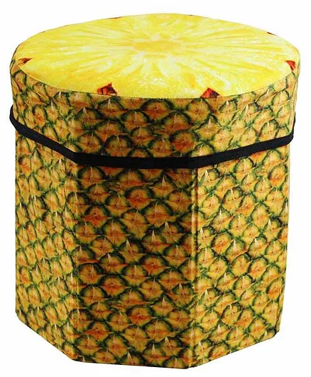 FunBlast Pineapple Printed Storage Box With Lid - Yellow