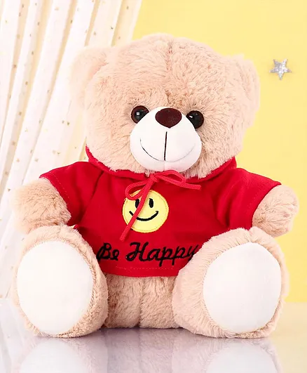 Zoe Teddy Bear With Hoodie Soft Toy Red Cream - Height 25 cm