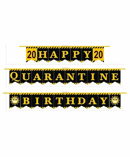 Funcart Happy Birthday Quarantine Construction Theme Party Banner Black Yellow - Length 250 cm