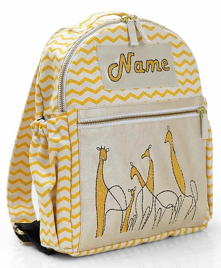 Mi Dulce An'ya Chevron School Bag Giraffe Embroidery White Yellow - 16 Inches