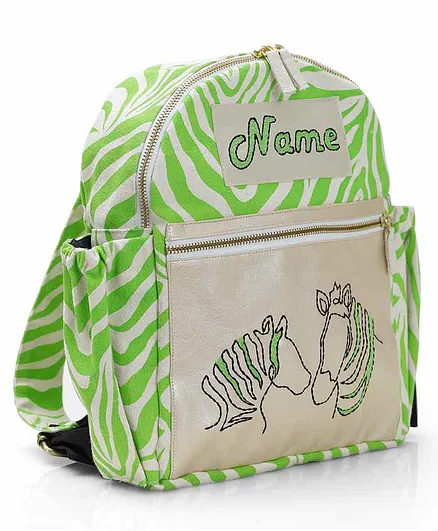 Mi Dulce An'ya School Bag Zebra Embroidery White Green- 16 Inches