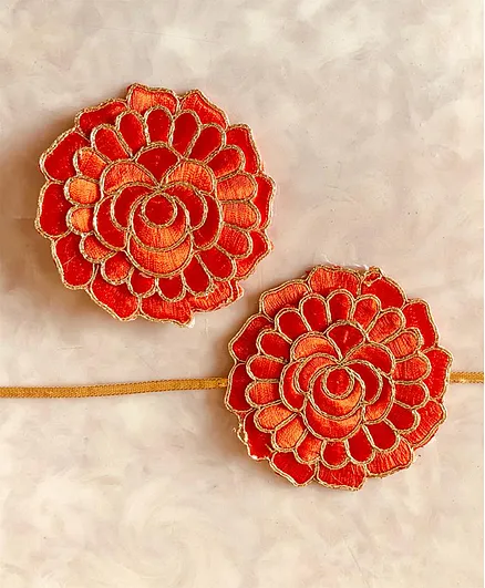 Flying Lollipop 3D Floral Resham Rakhi With Matching Hair Clip - Orange