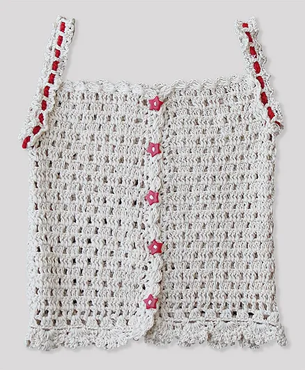 Woonie Sleeveless Handmade Crochet Strap Crop Top - Beige