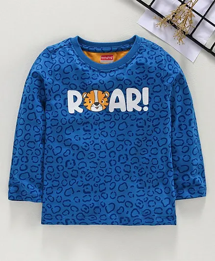Babyhug Full Sleeves Tee Roar Print - Blue