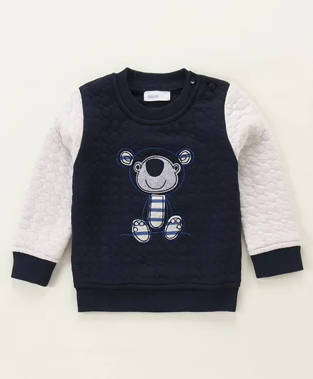 Babyoye Cotton Blend & Brushed Fleece Full Sleeves Sweatshirt Monkey Embroidery - Navy Blue Grey