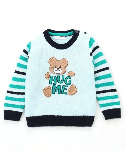Babyoye Acrylic Full Sleeves Sweater Bear Embroidery -  Blue