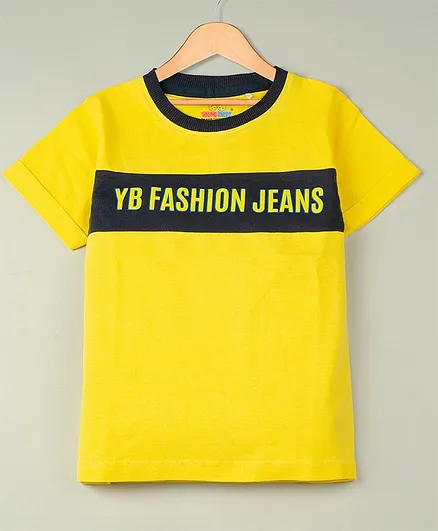 Young Birds Half Sleeves YB Fashion Jeans Printed  Athletic T-Shirt - Yellow
