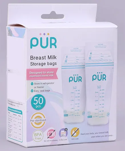 Pur Pre-Sterilized Breast Milk Storage Bags 50 Pieces - 250 ml each