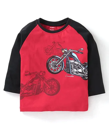 Cucumber Raglan Sleeves T-Shirt Motorbike Print - Red