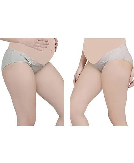 MAMMA PRESTO Pack of 2 Low Rise Lace Detailing Maternity Panty - Grey