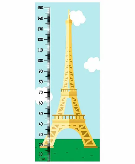 WENS Removable Height Measurement Wall Sticker Eiffel Tower Print - Yellow Green