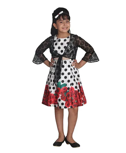 Cutecumber Polka Dot Print Sleeveless Dress With Hair Band - Black