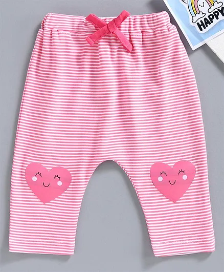 Babyhug Full Length Striped Diaper Leggings Heart Patch - Pink