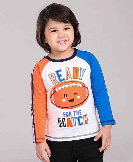 Babyoye Full Sleeves Text Embroidered - White  Blue Orange
