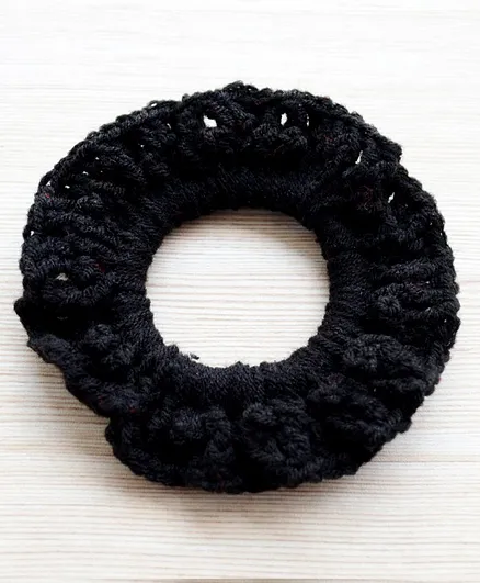 Pretty Ponytails Hand Crochet Scrunchie Hair Tie - Black