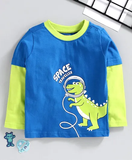 Babyhug Doctor Sleeves Tee Dino Print - Blue Green