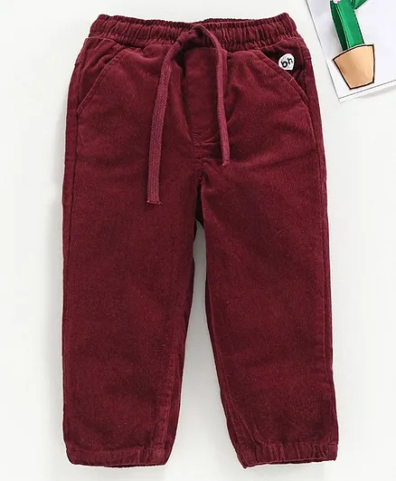 Babyhug Full Length Solid Corduroy Pants with Pockets - Maroon