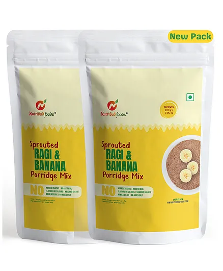 Nutribud Foods Sprouted Ragi and Banana Porridge Mix  Pack of 2, 200 gm each