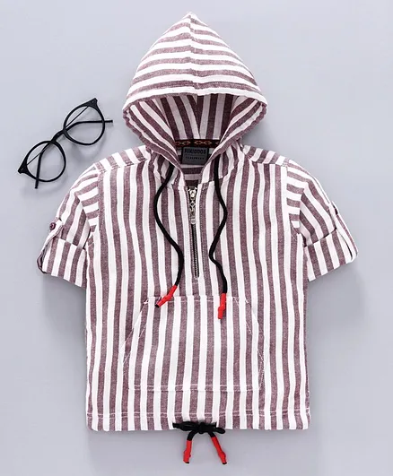 Rikidoos Full Sleeves Striped Hoodie - Brown