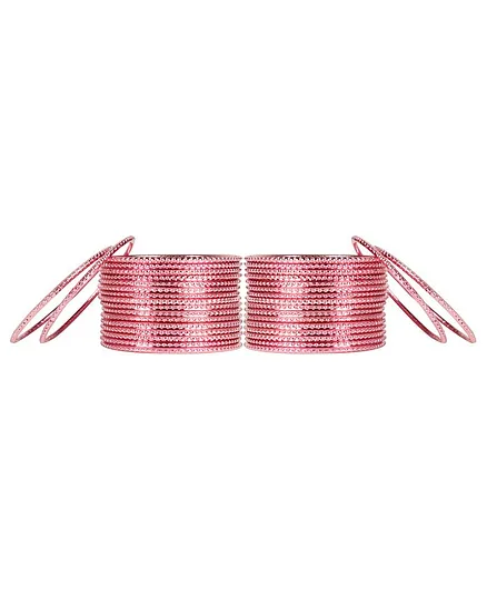 Arendelle Set Of 36 Traditional Shinning Metal Bangles - Light Pink