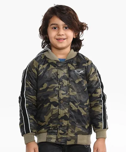 Pine Kids Full Sleeves Jacket Camouflaged Design - Olive Green