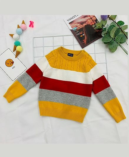 red and yellow striped sweater